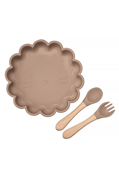 Pitikot Set Farfurie din Silicon cu Tacamuri din Lemn Pitikot® Model Pisica, ...