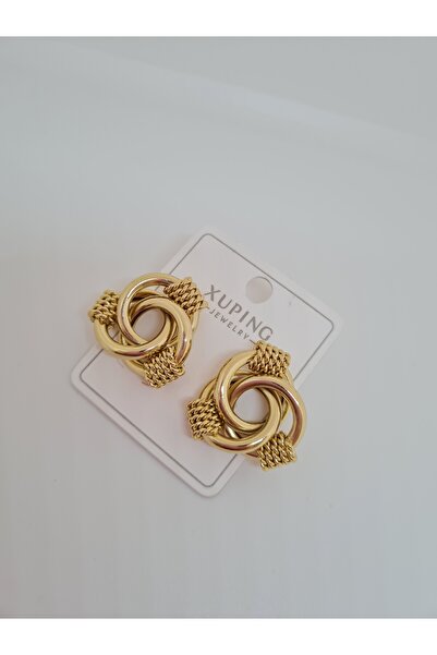 XUPING JEWELRY Xuping Örgü Detaylı İçiçe Geçmeli Gold Küpe