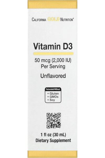 California Gold Nutrition California, Vit D3, Unflavored, 50 mcg (2,000 IU) (30 ml)