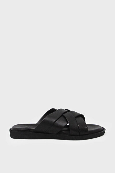 Bulldozer Erkek Casual Deri Terlik Siyah BUL-241203