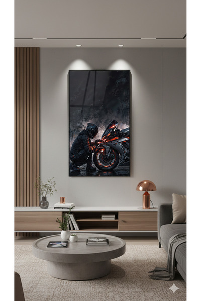 BLT DİZAYN Black Helmeted Biker Glass Painting