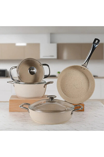 Güral Porselen Antoryum Pro 7 Piece Thermoguard Granite Cookware Set Beige