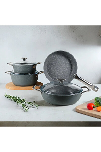 Güral Porselen Antoryum Pro 7 Piece Thermoguard Granite Cookware Set Gray