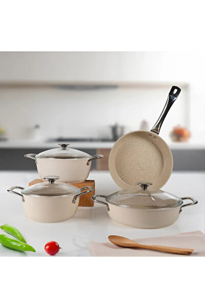 Güral Porselen Antoryum Pro 7 Piece Thermoguard Granite Cookware Set Beige
