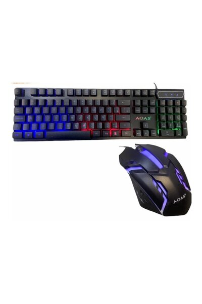 AOAS Wired Gaming Keyboard and Mouse Set, USB, LED Lighting, Black