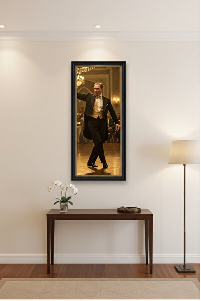 FourArts Zeybek Oynayan Atatürk Tablosu - 25x60 cm Çerçeveli UV Baskı - Atatürk Köşesi, Ofis, Ev Dekoru