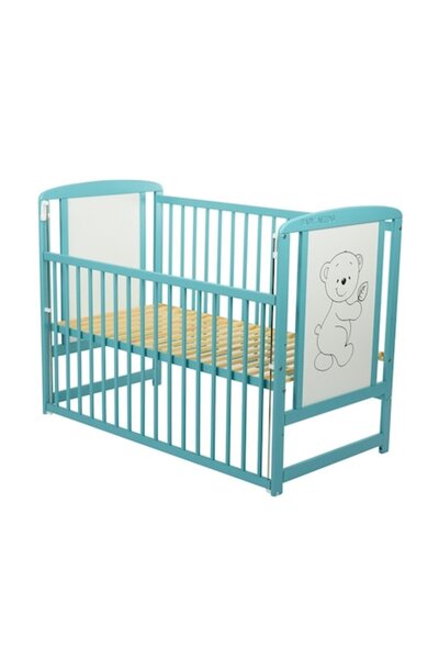 Babyneeds Timmi Wooden Baby Crib with Sliding Side, 120x60 cm, Mint
