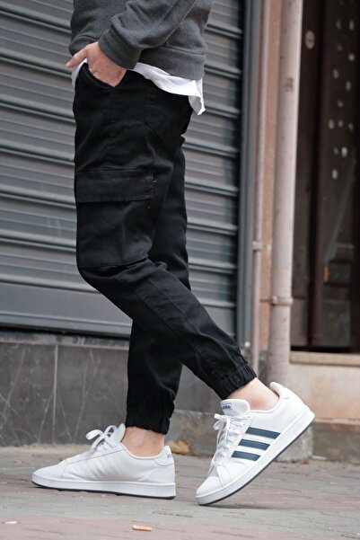 Osyday Blugi negri Jogger pentru bărbați cu buzunare cargo - talie și picioar...