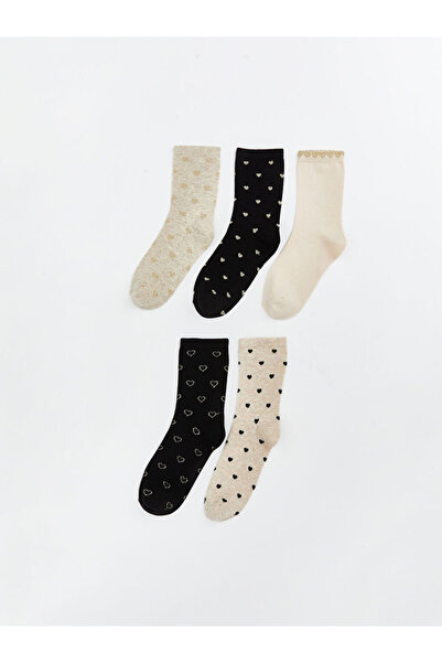 LC Waikiki Rmz Gi̇yi̇m Farkiyla Heart Textured Women's Socks 5-Pack