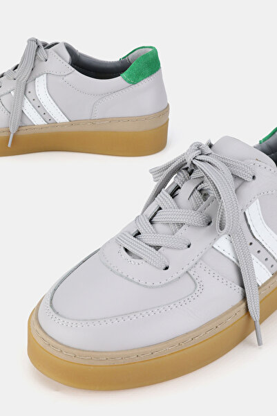 TUNAELLİ Women's Gray Genuine Natural Leather Size 36-41 Lace-Up Sneaker Shoes