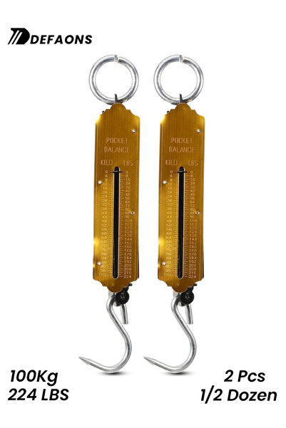 DEFAONS ميزان معلق ميكانيكي محمول 100 كجم/224 رطل مع خطاف للاستخدام في الهواء الطلق والسوق والمنزل قطعتين