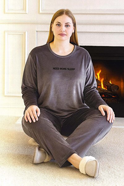 REMSA Σετ πιτζάμες από βελούδινο ύφασμα για γυναίκες μεγάλου μεγέθους 13213 Σκούρο γκρι