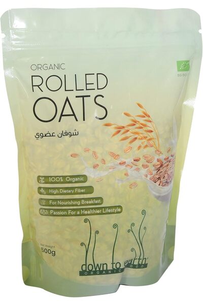 download Organic Rolled Oat Flakes - Down To Earth, High Fiber, 500 g