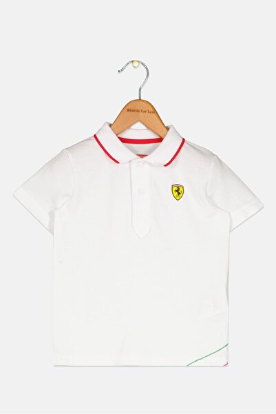 Scuderia Ferrari Toddlers Boy Spread Collar Short Sleeve Brand Logo Polo Shirts, White