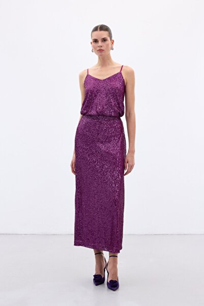 Sateen Fusta Midi Karolin - Prune