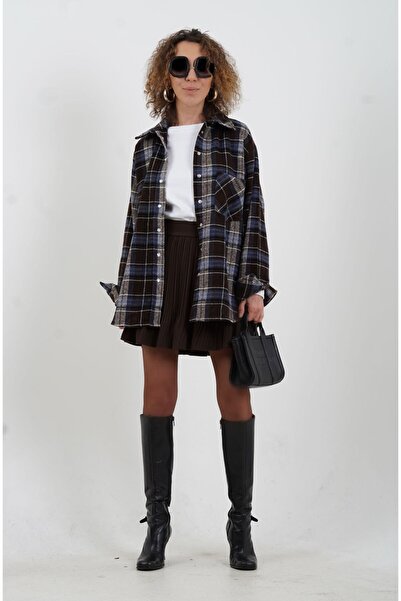 Zelish My Sister Fusta mini plisată cu căptușeală interioară maro