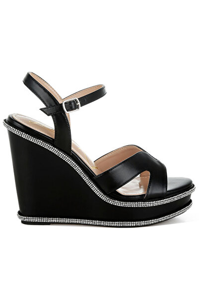 london Rag Women Rhinestones Embellished Wedge Sandals in Black