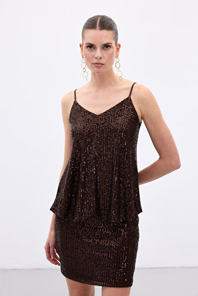 Sateen Блуза с детайли и без презрамки Payet - Кафе