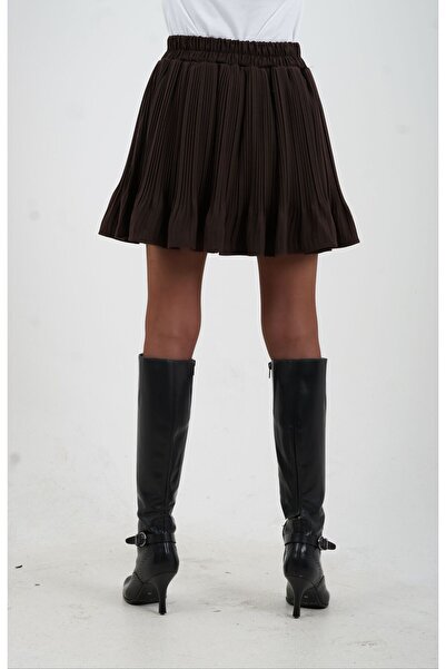 Zelish My Sister Fusta mini plisată cu căptușeală interioară maro