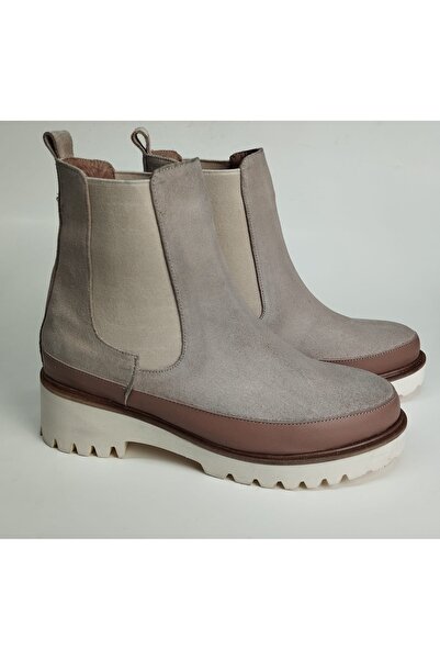 Lucciola Women's Genuine Leather Elastic Eva Sole Beige Suede Boots