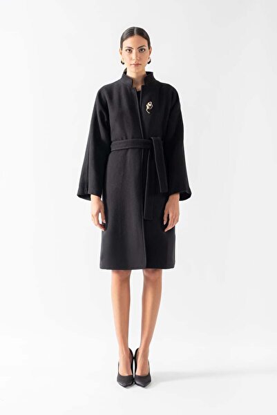 Spazio Santamaria Hakim Yaka Kuşaklı Kaban SİYAH