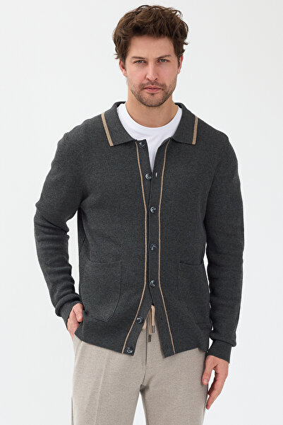 Frappoli Loix Men's Smoked Cotton Blend Thessaloniki Knitted Cardigan with Pocket