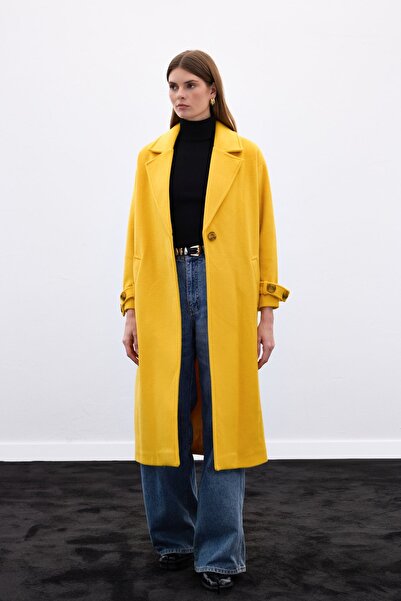 Sateen Casual παλτό με λεπτομέρεια στην ζώνη του μανίκι - Κίτρινο