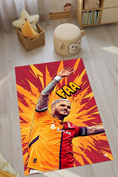 HalıOnline Sarı Kırmızı Taraftar Dijital Baskılı Makinede Yıkanabilir Kaymaz ...