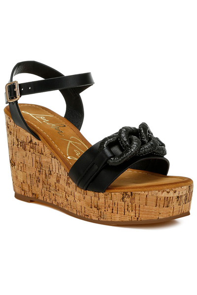 london Rag Women Chain Link Detail Wedge Sandals in Gold