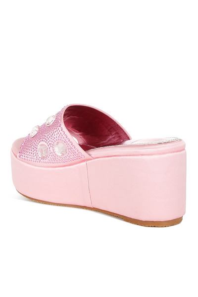 london Rag Women Diamante & Rhinestone Flatform Sandals in Pink