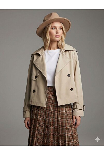 modapark.ist Kadın Etek Üstü Kısa Trençkot ASTARSIZ