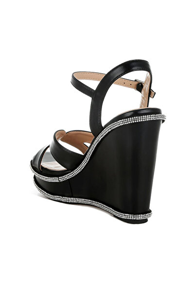 london Rag Women Rhinestones Embellished Wedge Sandals in Black