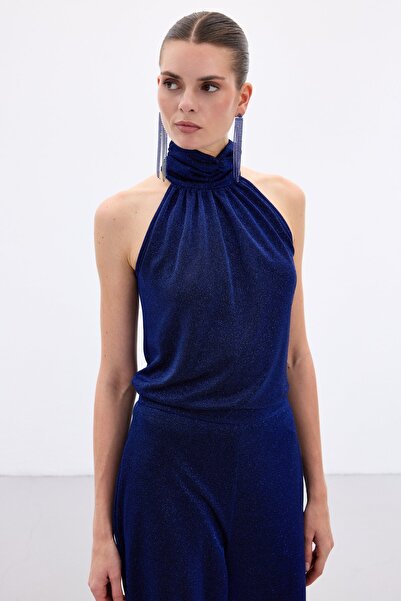 Sateen Αμάνικη γυαλιστερή μπλούζα - Sax Blue