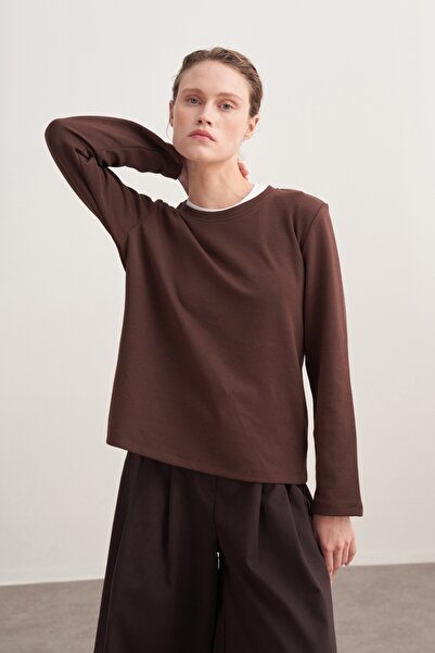 EBU Prive Women's Interlock Long Sleeve Bodysuit Brown