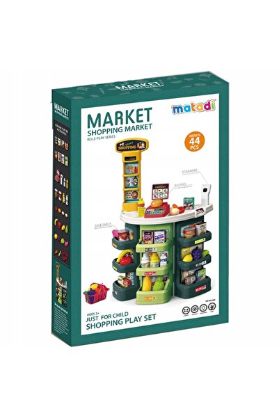 Matadi Green supermarket play set with shopping cart and 44 accessories, scanner with light and sounds,