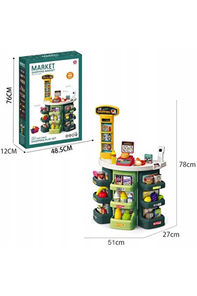 Matadi Green supermarket play set with shopping cart and 44 accessories, scanner with light and sounds,