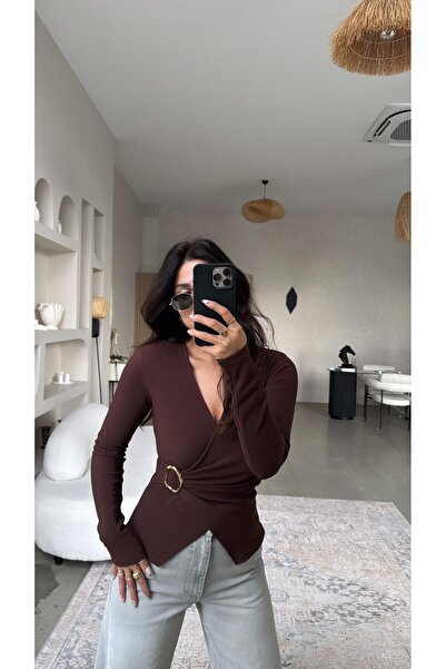 Buket Teke Καφέ χρυσή αγκράφα Ottoman διπλό πέτο Μπλούζα