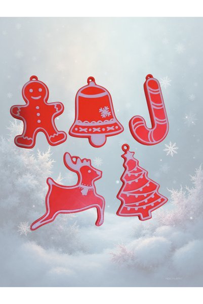 Şimşek 3D Christmas Tree Ornament Set (5 Pieces) Red-White