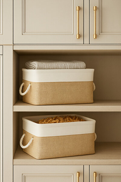 HomyJRs Set of 2 Medium Size Jute under Cabinet Laundry Children's Room Toy Organizer Folding Storage Basket