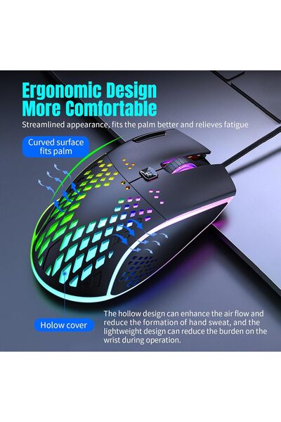 Sumkyle ماوس ألعاب USB، تصميم مجوف، أزرار سلكية قابلة للبرمجة و13 وضعًا للإضا...