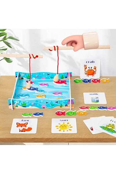 F.A.M.S لعبة الصيد المغناطيسي للأبجدية - حروف خشبية من الألف إلى الياء مع بطاقات مطابقة الكلمات