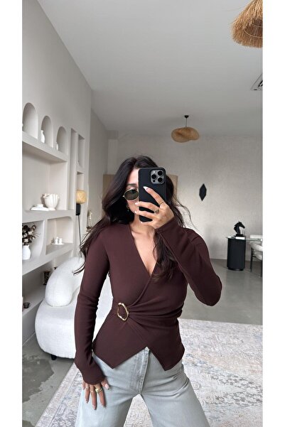 Buket Teke Καφέ χρυσή αγκράφα Ottoman διπλό πέτο Μπλούζα