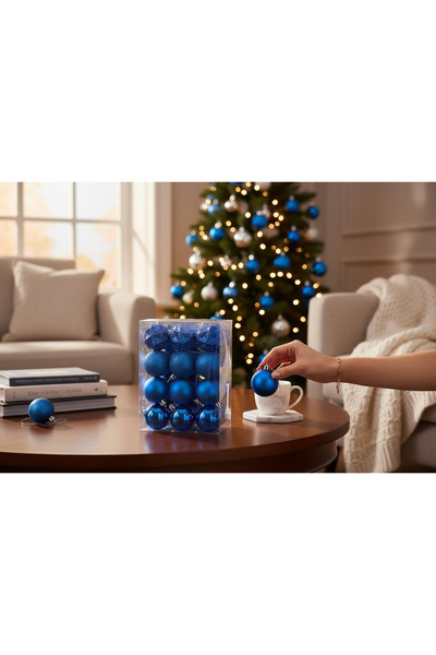 OEM Set de globuri albastre pentru brad de Crăciun, 24 buc., modele combinate, 23x17,5x12cm