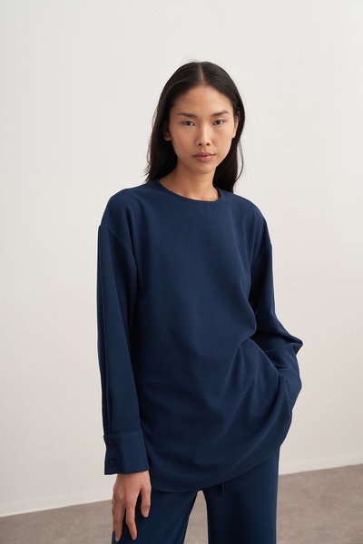 EBU Prive Women's 3-Piece Pants Set with Shawl Accessories Navy Blue