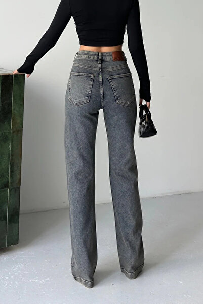 Coşkun GİYİM Women's High Waist Diamond Pattern Stone Denim Trousers Dark Blue 7106-28