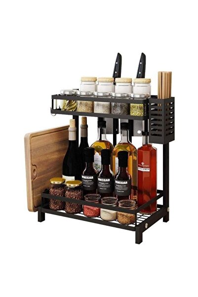 BLOOMING TIME رف توابل وحامل أدوات مطبخ من طبقتين - منظم سطح عمل مستقل