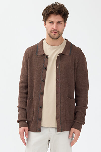 Frappoli Loix Men's Brown Cotton Blend Thessaloniki Knitted Cardigan with Pocket