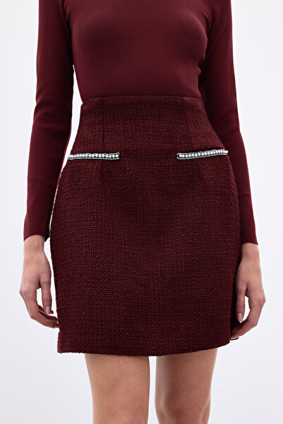 Sateen Φούστα Tweed με λεπτομέρεια αξεσουάρ - Βουργουνδία