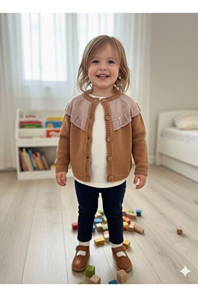 Csp Cassiope Ruffled Front Buttoned Knit Cardigan 9-1-2-3-4 Years Old (Cotonel Triko)