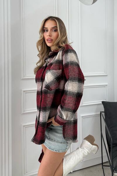 RB CLUB Women's Plaid Pattern Lumberjack Shirt Claret Red